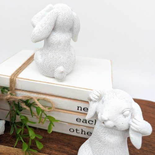 No Evil See Hear Speak White Bunny Rabbit Statue