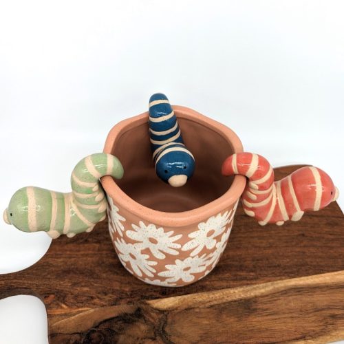 Red Green Blue Ceramic Caterpillar Pot Sitter Hanger