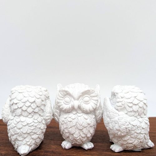 3 Wise White Owl Statue – Set of 3