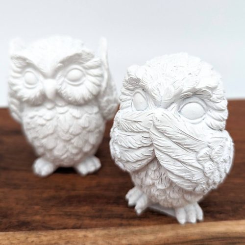 3 Wise White Owl Statue – Set of 3