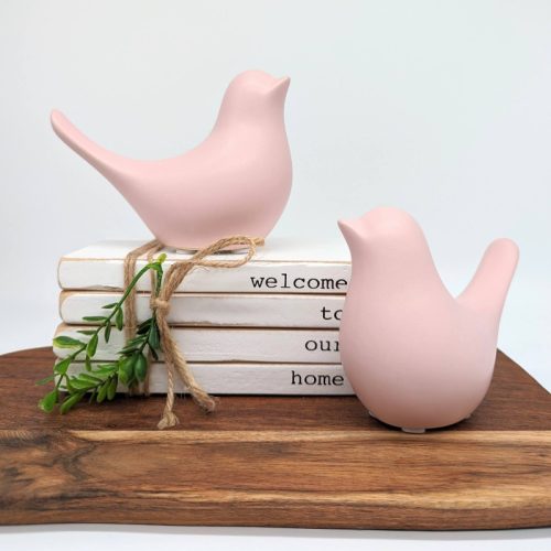 Large Pink Dove Bird Ceramic Figurine Ornament - Set of 2