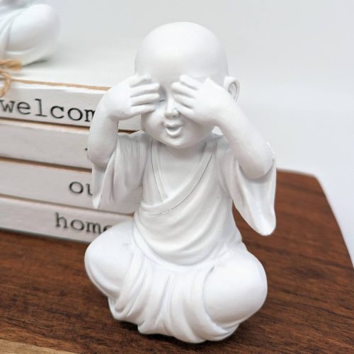 No Evil See Hear Speak White Monk Statue – Set of 3