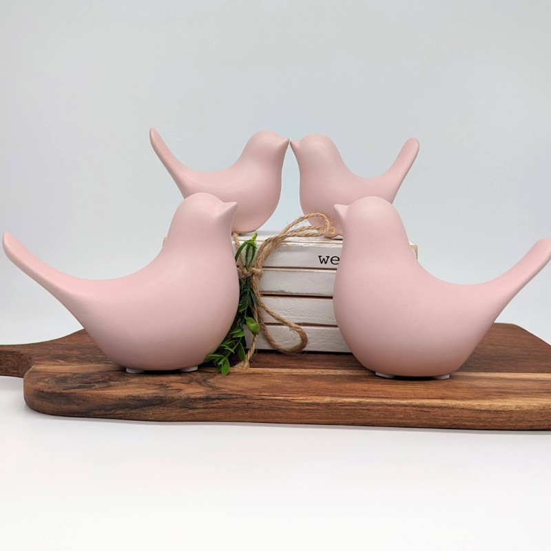Pink Dove Bird Ceramic Figurine Ornament - Set of 2