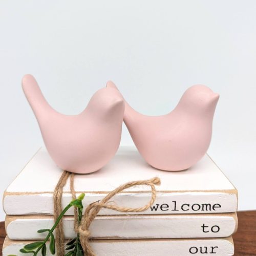 Pink Dove Bird Ceramic Figurine Ornament - Set of 2