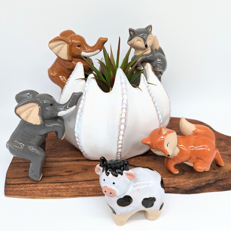 Ceramic Pot Planter Animal Sitter Pals - Cow - Elephant - Fox