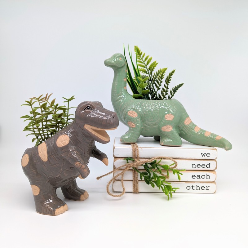Grey T-Rex Dinosaur Planter Pot