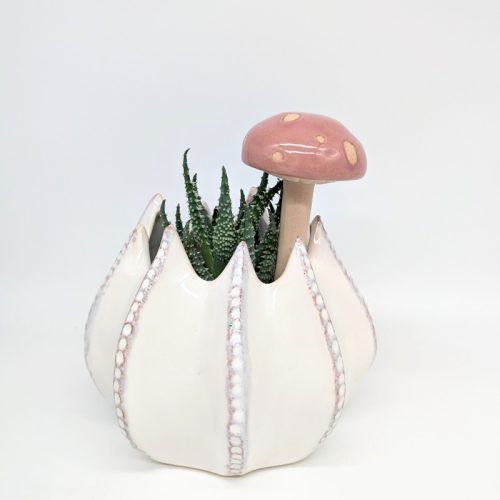 Pink Ceramic Mushroom Garden Stake Ornament