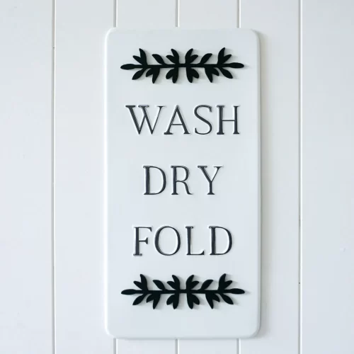 Wash Dry Fold Laundry Quote Farmhouse Sign Metal Wall Art
