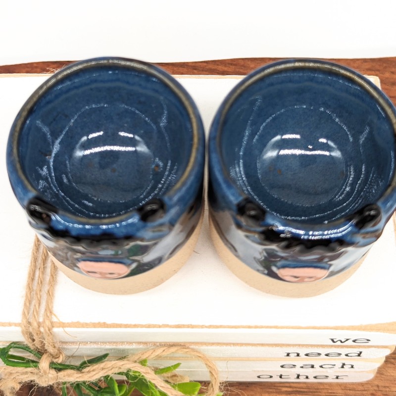 Blue Ceramic Cow Egg Cup Holder - Set of 2