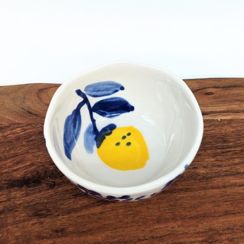 Blue Yellow Lemon Ceramic Dish