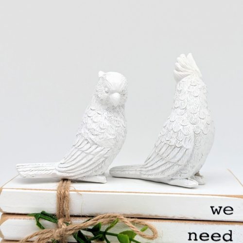 Set of 2 White Cockatoo Bird Figurine