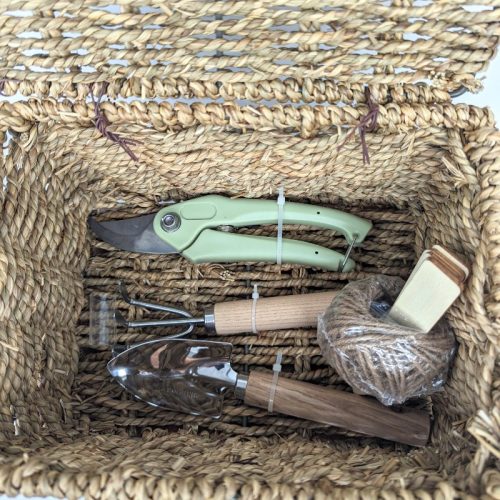 Set of 5 Garden Tools with Rattan Basket
