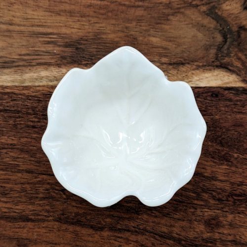 White Ceramic Leaf Trinket Dish Bowl