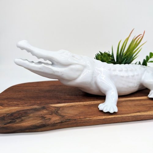 White Long Crocodile Planter Pot
