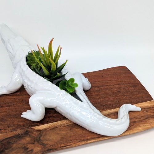 White Long Crocodile Planter Pot