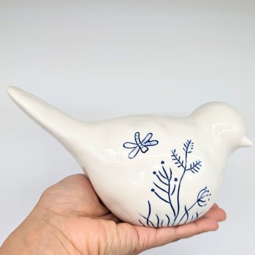 Blue White Ceramic Bird Figurine