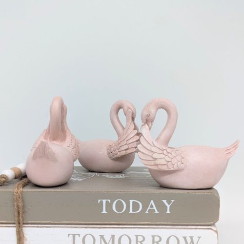 No Evil See Hear Speak Pink Swan Figurine - Set of 3