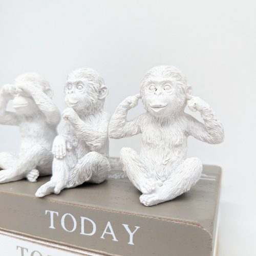No Evil See Hear Speak White Monkey Figurine - Set of 3