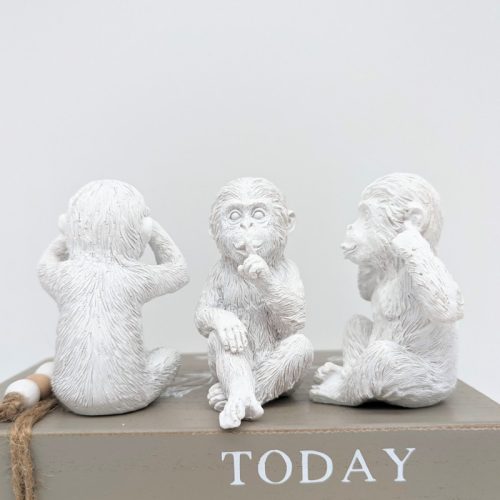 No Evil See Hear Speak White Monkey Figurine - Set of 3