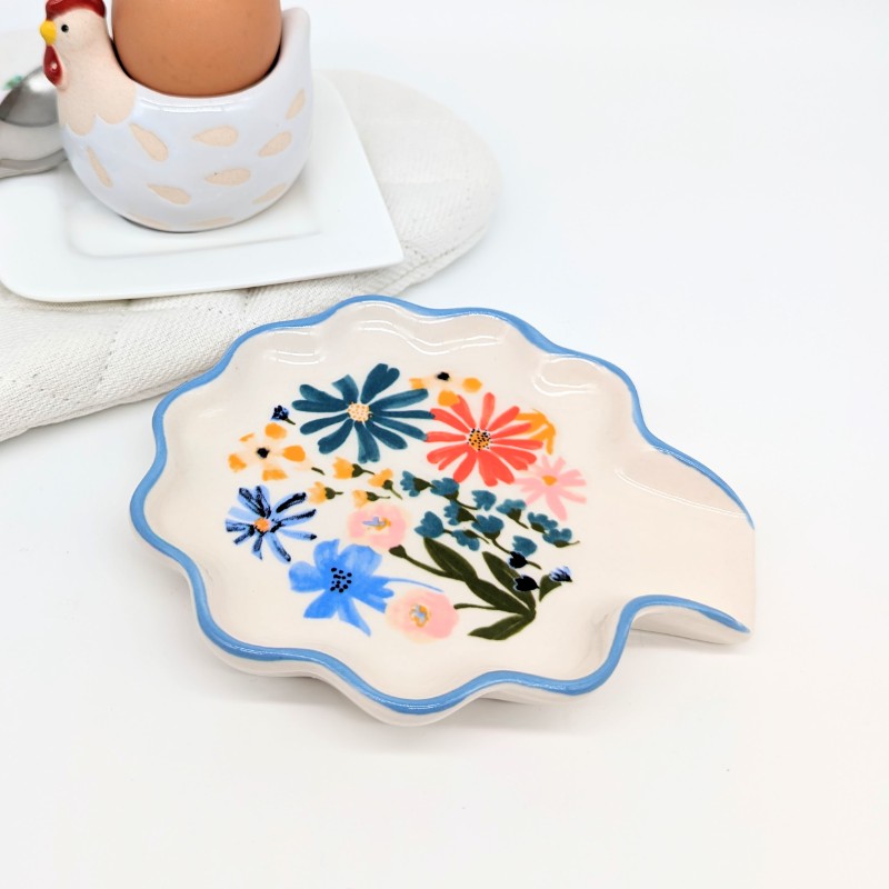 Blue Floral Ceramic Spoon Rest