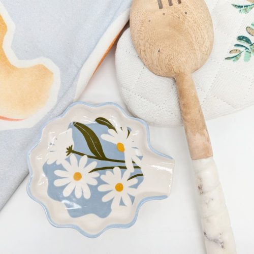 Blue Floral Ceramic Spoon Rest