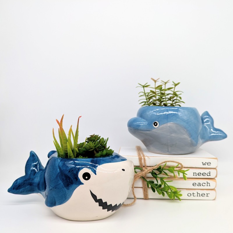 Blue Shark Fish Planter Pot