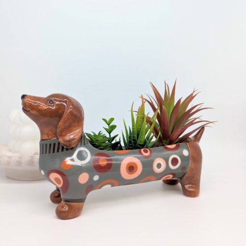 Colourful Dachshund Sausage Dog Planter Pot