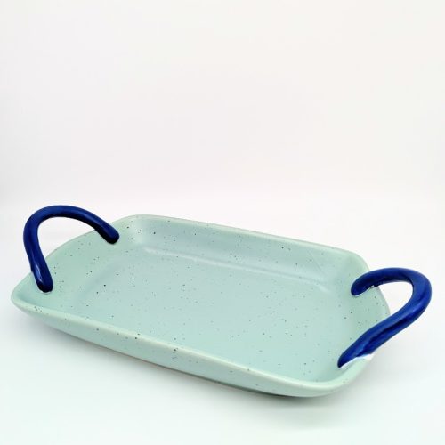 Green Speckled Ceramic Tray with Handles