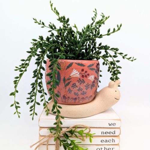 Orange Floral Snail Planter Pot
