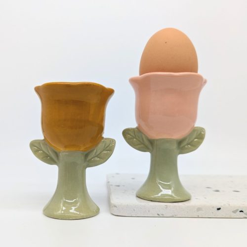 Pink Brown Flower Egg Cup Holder Set