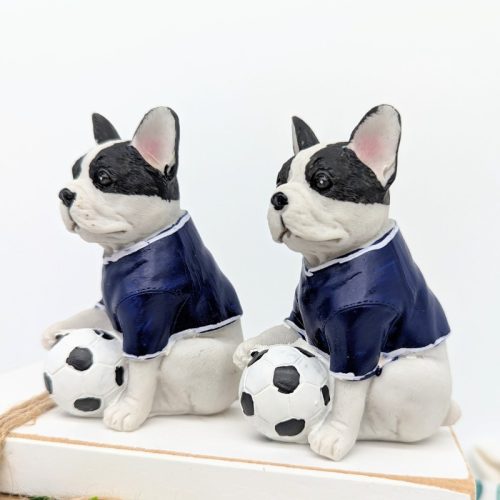 Blue White Soccer Football Dog Figurine