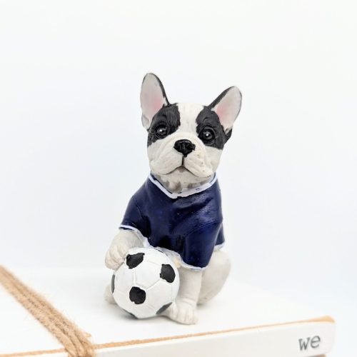 Blue White Soccer Football Dog Figurine