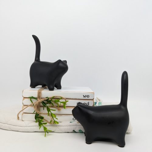 Black White Ceramic Cat Figurine Statue