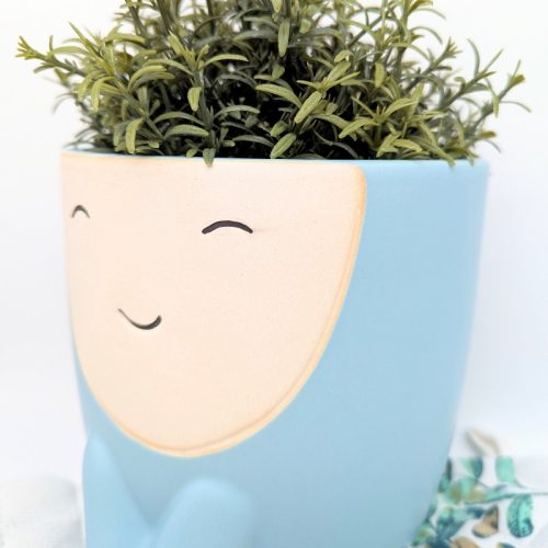 Blue Green Boy Face Planter Pot