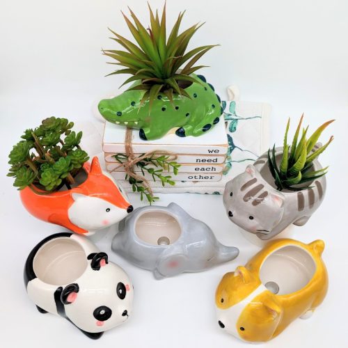 Cute Animal Planters - Panda, Crocodile, Elephant, Cat, Dog, Fox