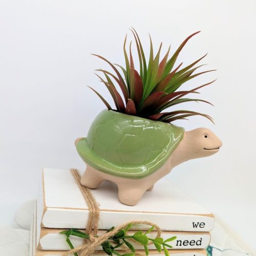 Green White Turtle Planter Pot