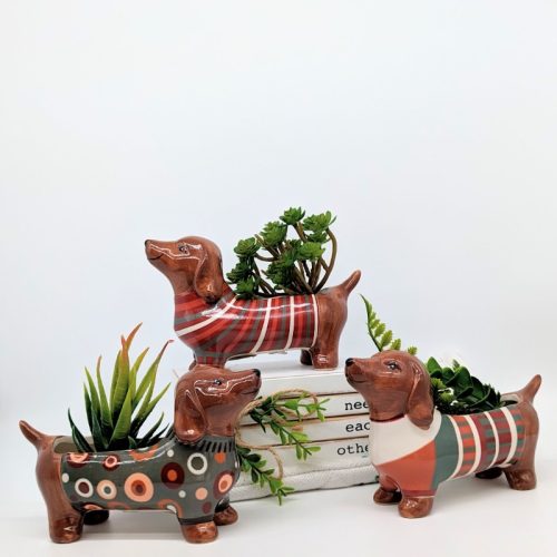 Colourful Weiner Sausage Dog Planter Pot