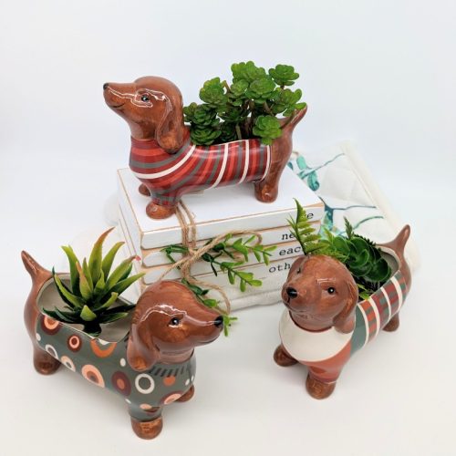 Colourful Weiner Sausage Dog Planter Pot