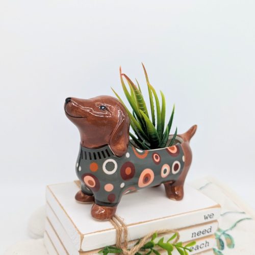 Colourful Weiner Sausage Dog Planter Pot