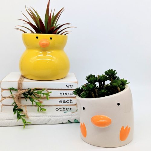 Yellow White Duck Ceramic Planter Pot