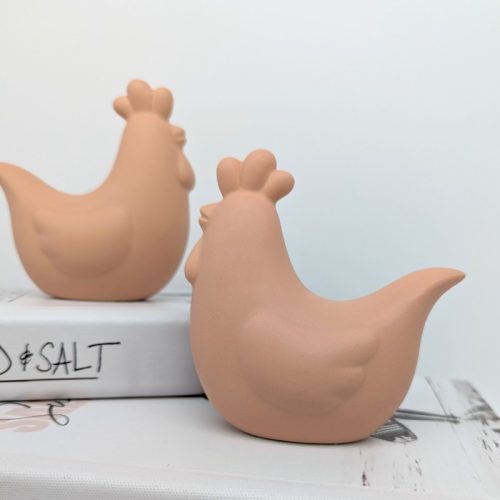 Coral Hen Chicken Rooster Figurine - Set of 2