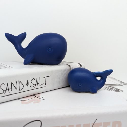 Navy Blue Baby Whale Ceramic Figurine - Set of 2
