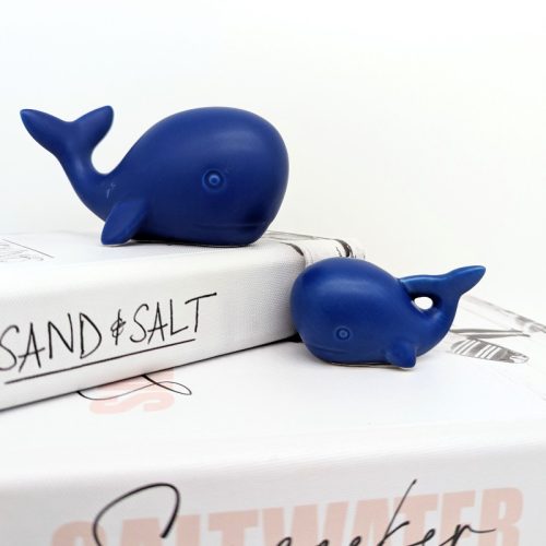 Navy Blue Mommy Whale Ceramic Figurine - Set of 2