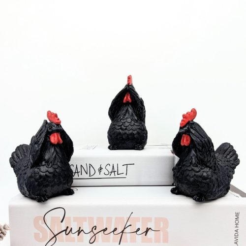 No Evil See Hear Speak Black Rooster Chicken Figurine - Set of 3