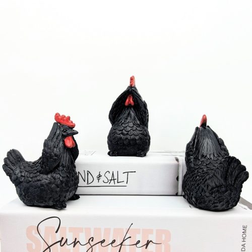 No Evil See Hear Speak Black Rooster Chicken Figurine - Set of 3