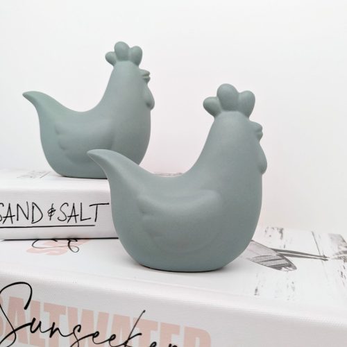 Sage Green Hen Chicken Rooster Figurine - Set of 2