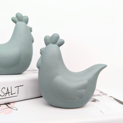 Sage Green Hen Chicken Rooster Figurine - Set of 2