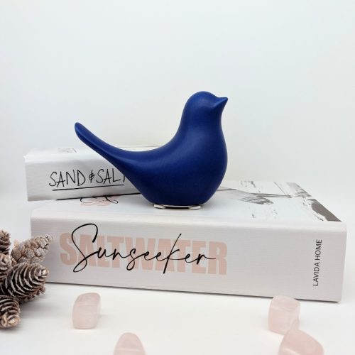 Small Navy Blue Dove Bird Ceramic Figurine - Set of 2