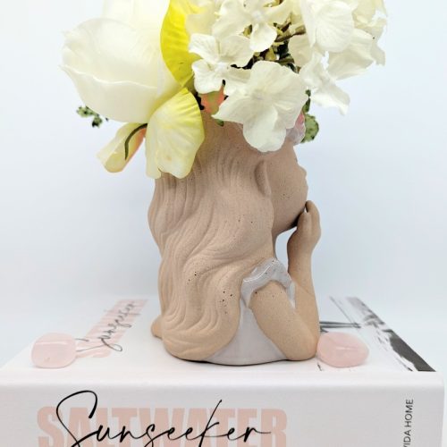 Thinking Girl with Floral Headdress Planter Pot