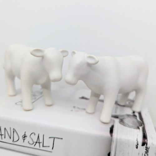 White Ceramic Cow Figurine Statue - Set of 2